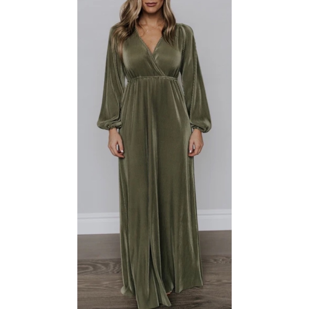 Baltic Born Venus Pleated Maxi Dress in Sage, XS